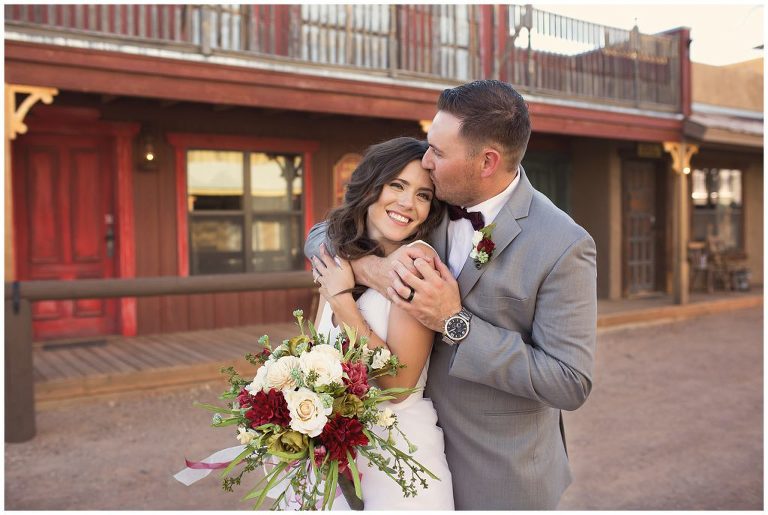 Bride, Red, Bouquet, Flowers, Wedding, Tombstone, Monument, Guest, Ranch