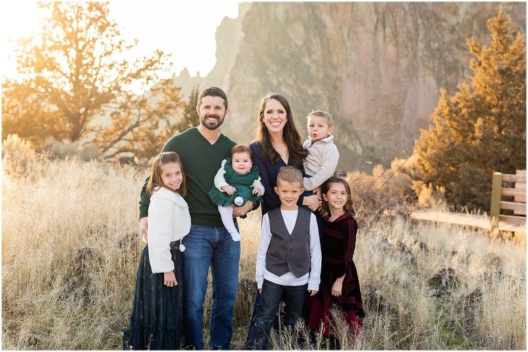 A collection of family photos photos with a chic vibe that blends perfectly with the scenic vistas of Smith Rock in Central Oregon.