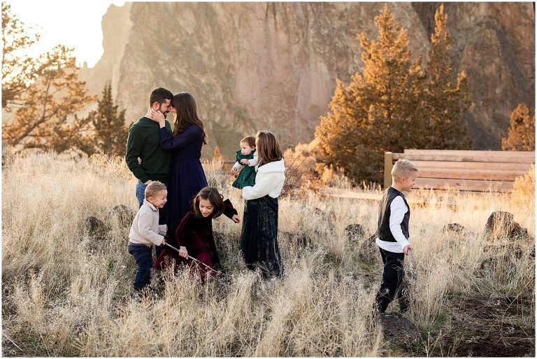 A collection of family photos photos with a chic vibe that blends perfectly with the scenic vistas of Smith Rock in Central Oregon.