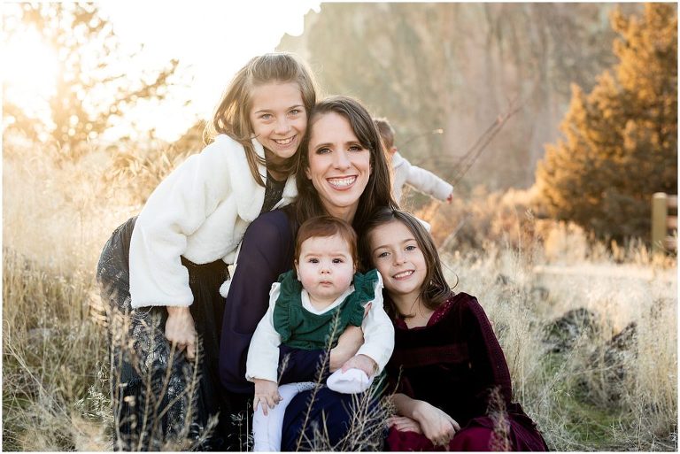 A collection of family photos photos with a chic vibe that blends perfectly with the scenic vistas of Smith Rock in Central Oregon.