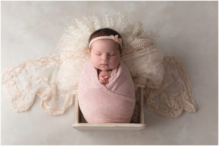 A collection of baby pictures with the soft tones of cream, pink and purple in studio with Hannah Whaley Photography in Sierra Vista. 