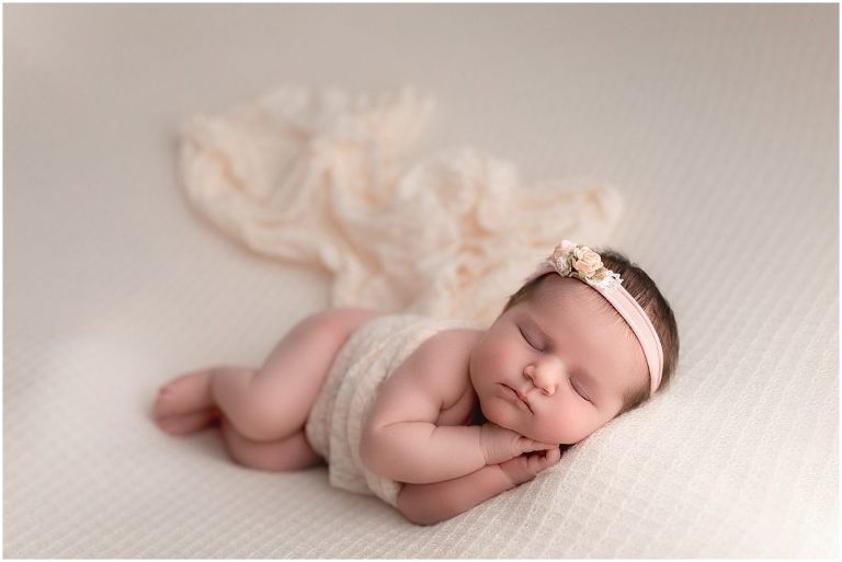 A collection of baby pictures with the soft tones of cream, pink and purple in studio with Hannah Whaley Photography in Sierra Vista. 